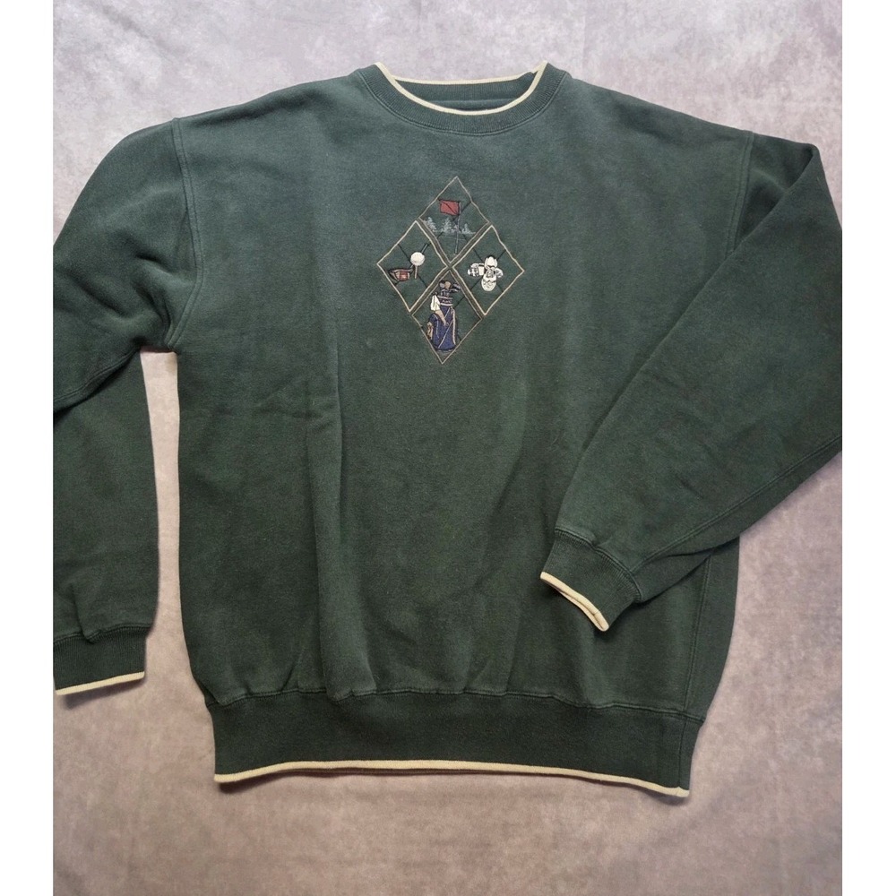 VINTAGE Golf Sweatshirt Mens Medium Ringer Crewneck 90s Grannycore Cottagecore